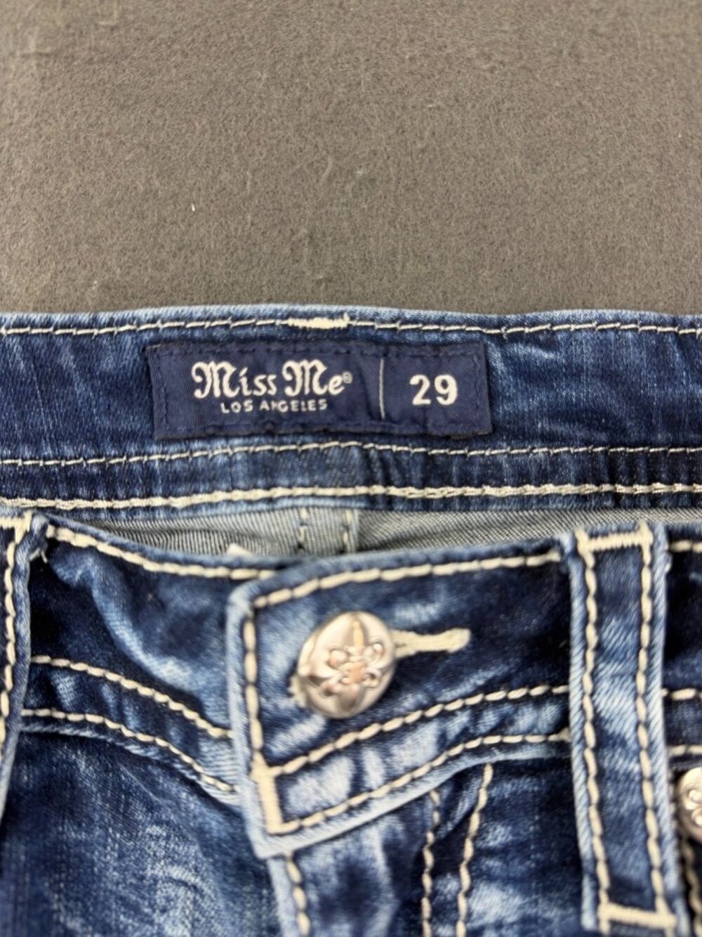 Miss Me Womens Blue Skinny Jeans Denim Whisker Medium Wash Everyday Comfort 29 - Picture 3 of 6